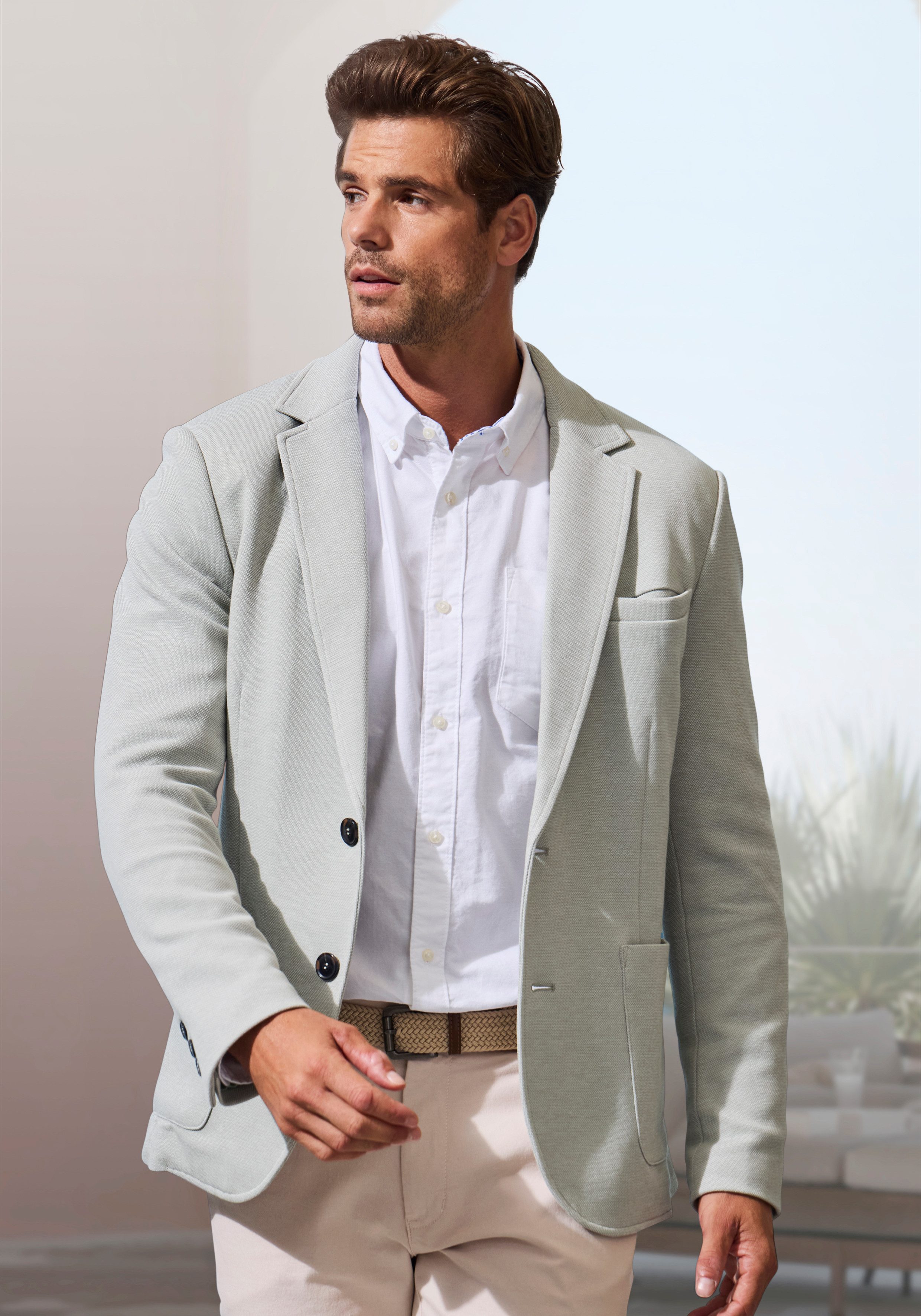 John Devin Sakko aus elastischer Pikee-Qualität lässiges Stretchsakko mit dezentem Muster