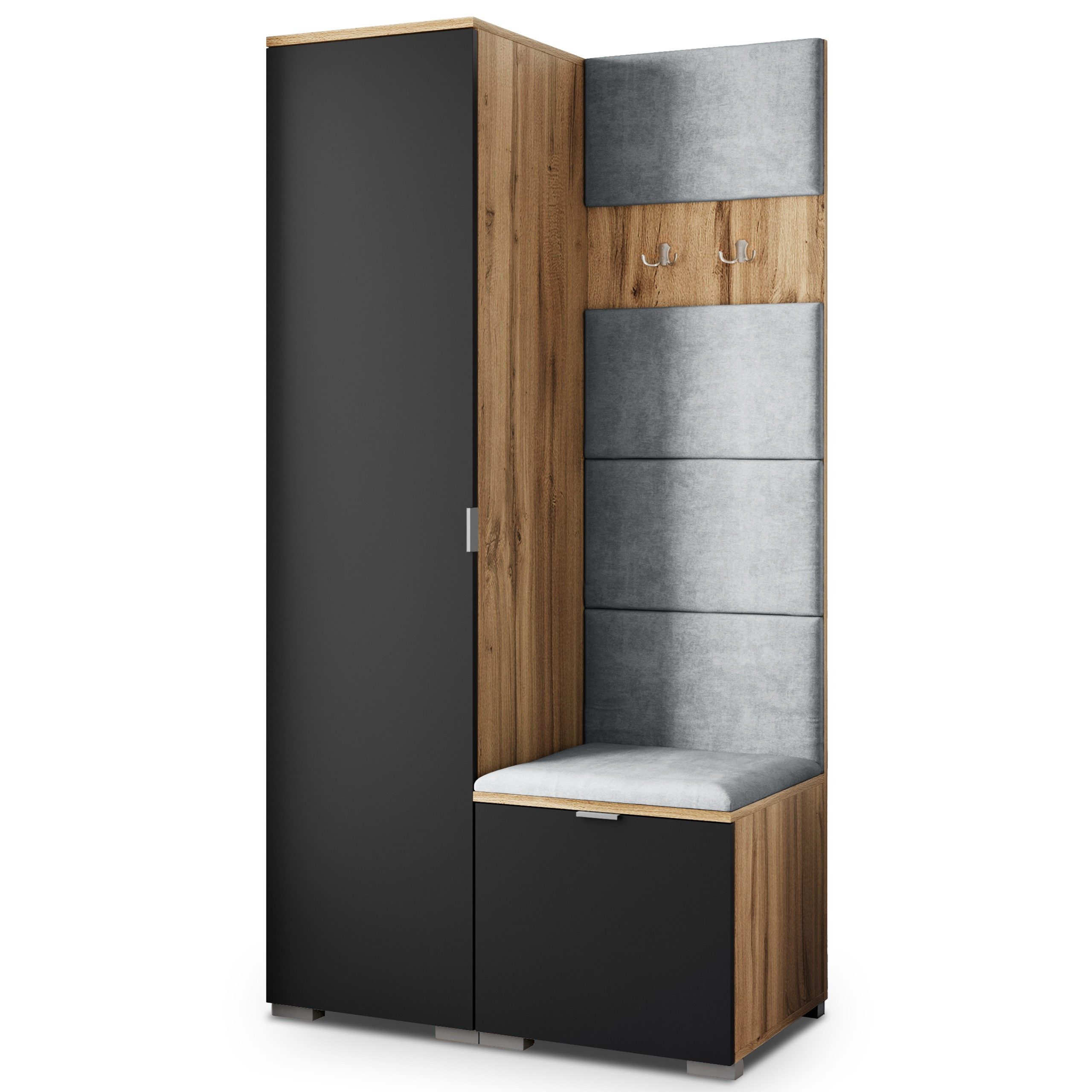 Masseno Garderobenschrank LORI 95 x 181 cm Garderoben-Set mit 1 Tür Eiche Wotan
