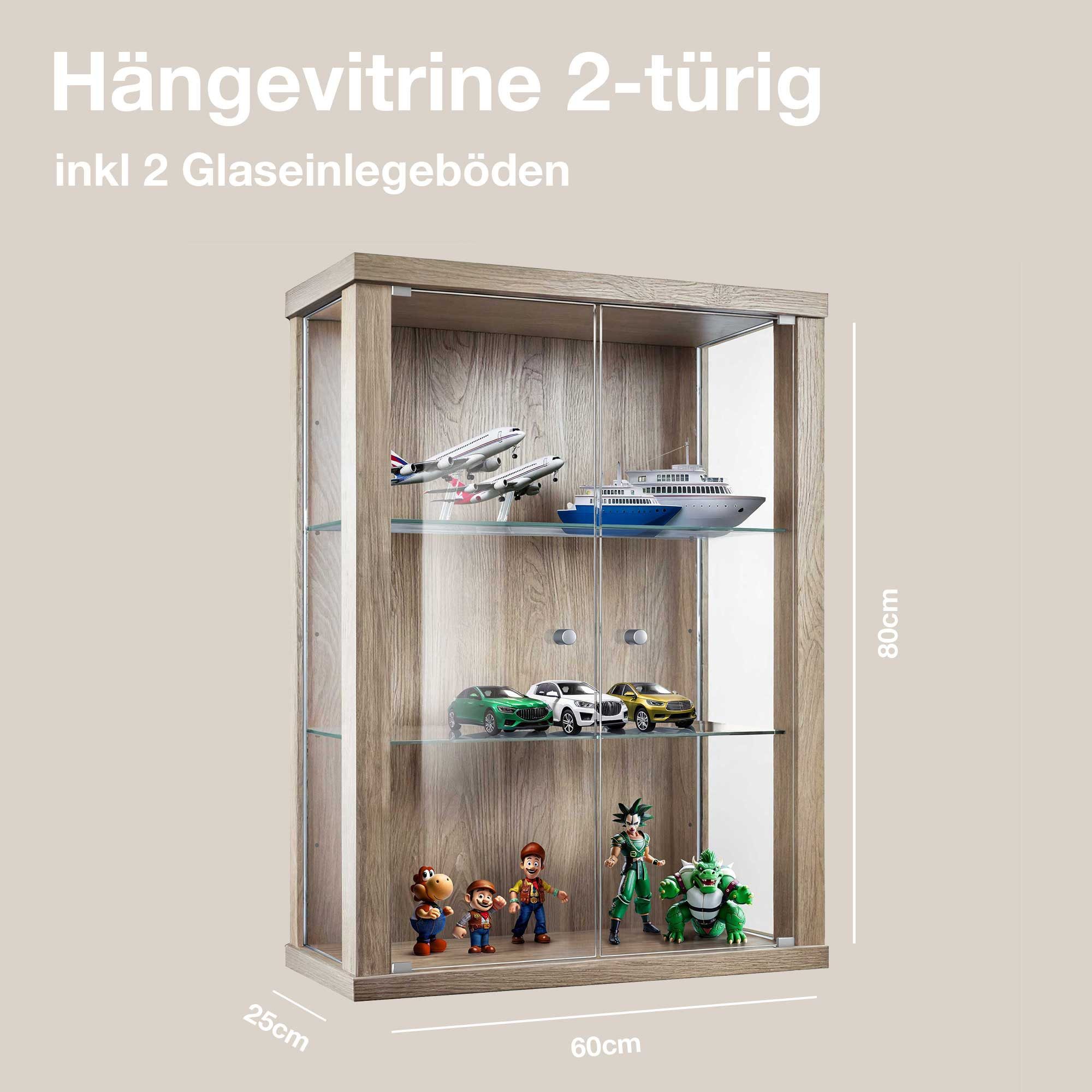 K-Möbel Hängevitrine C1012 (Glasvitrine (80x60x25 cm) mit 2 Glastüren) Glas günstig online kaufen