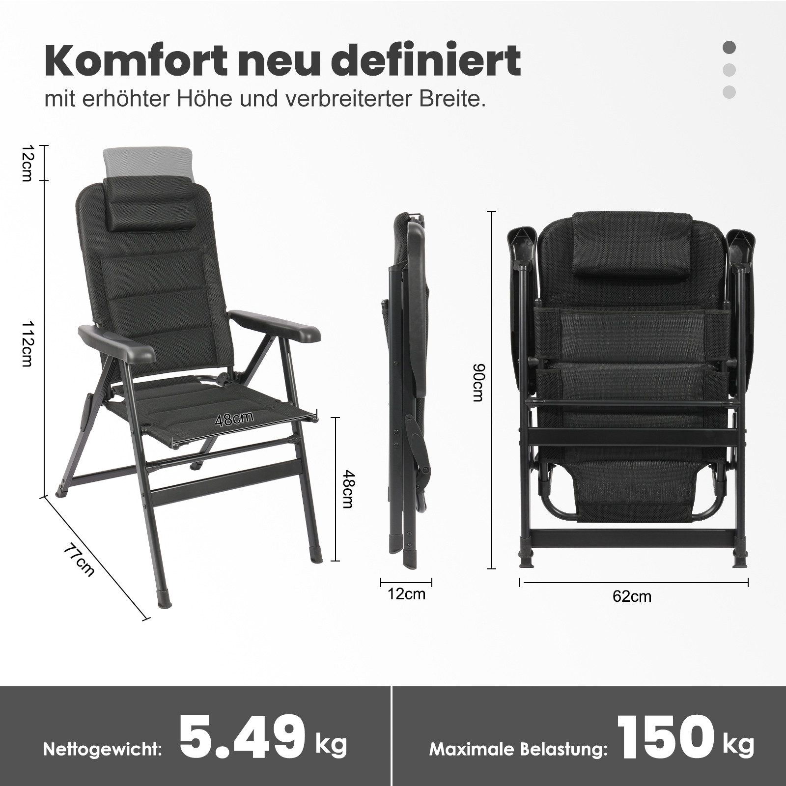HOMECALL Klappstuhl Hochlehner Campingstuhl Gartenstuhl Gepolstert Faltstuh günstig online kaufen