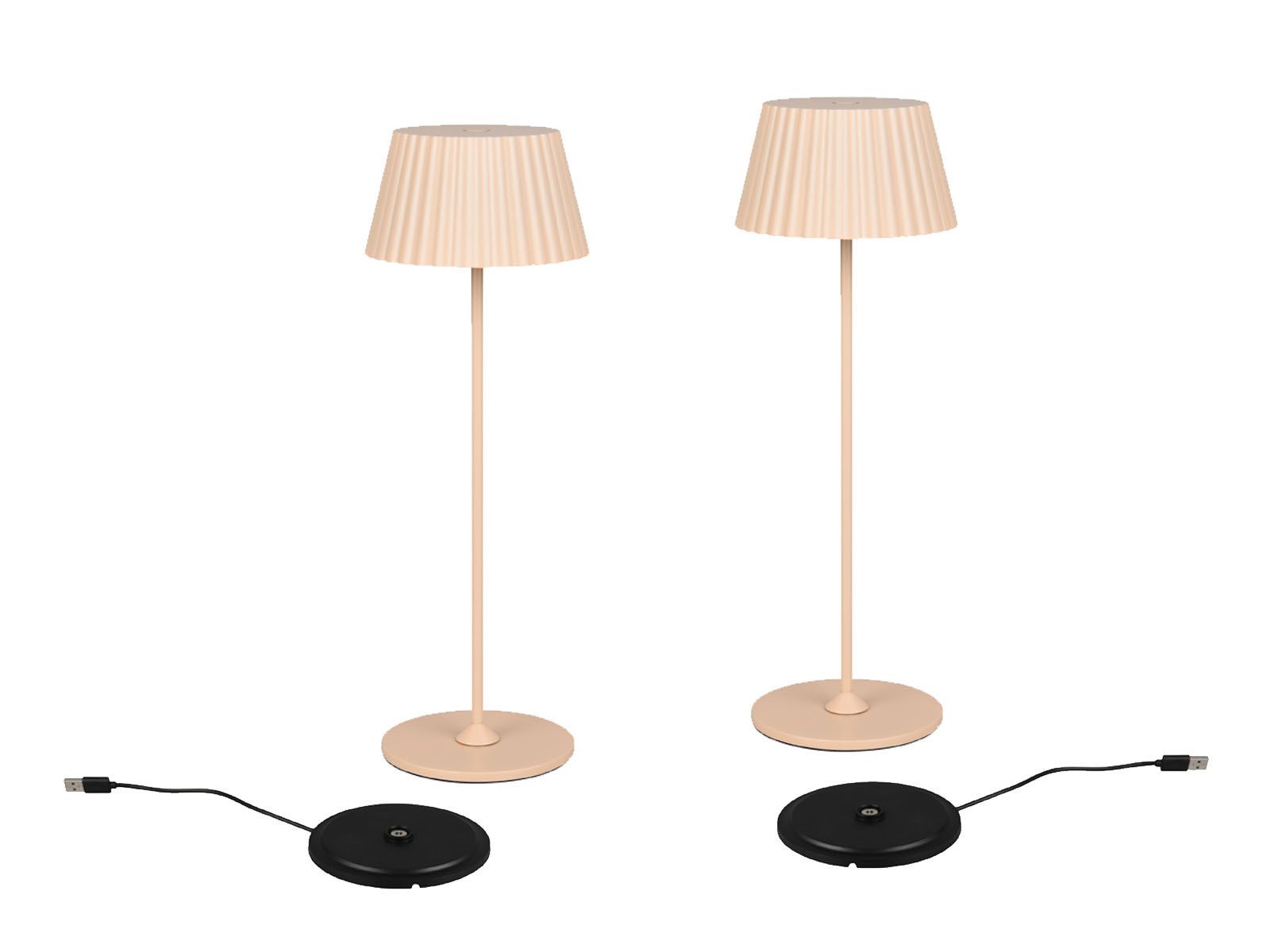 Reality Leuchten LED Außen-Tischleuchte, Dimmfunktion, LED fest integriert, Warmweiß, 2er SET Outdoor kabellos Beige mit Akku & USB Ladestation, Höhe 39cm