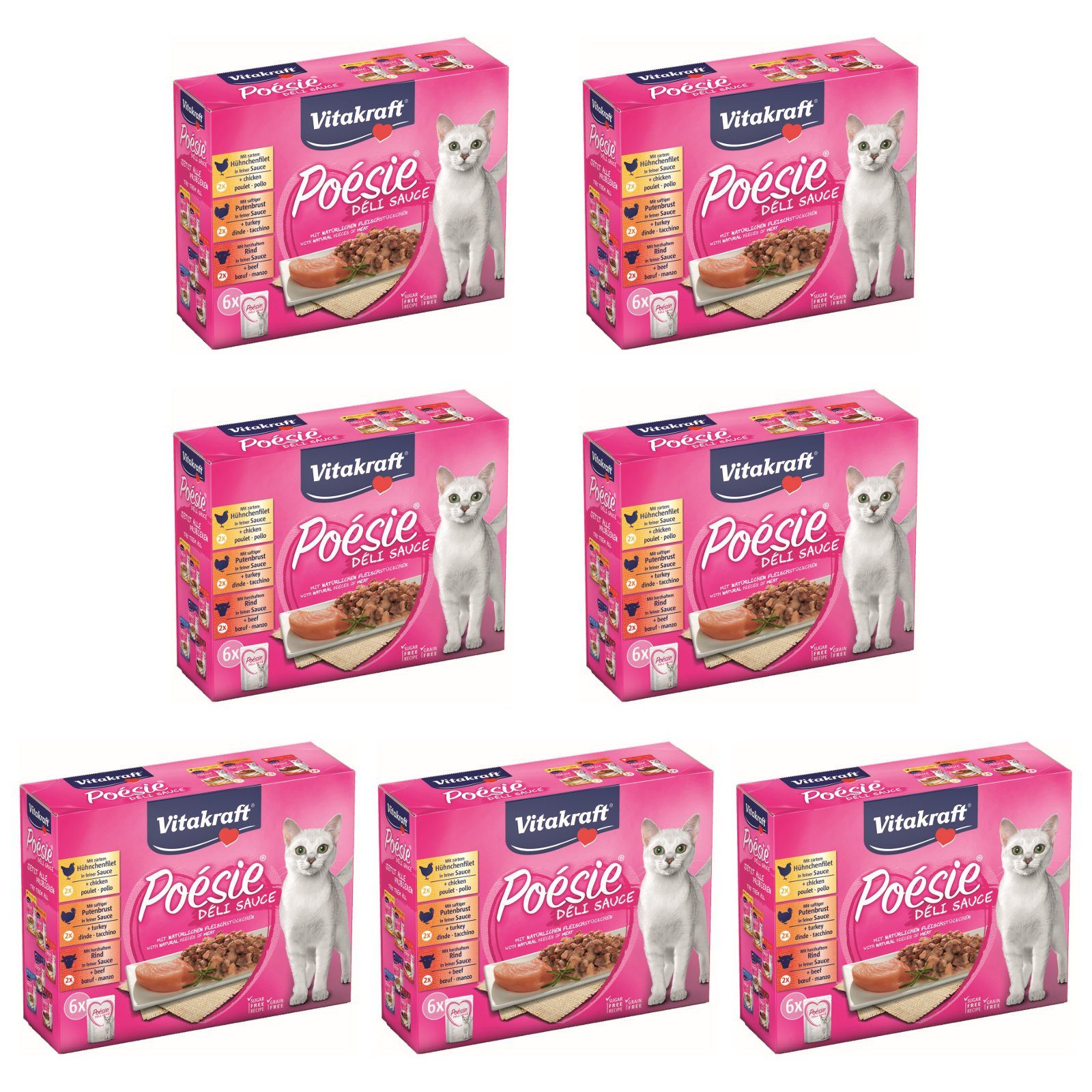 Vitakraft Katzenfutter Poesie DeliSauce, Multipack Fleisch, 7x 6 Beutel, Nassfutter für: Katzen