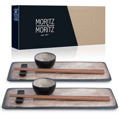 Moritz & Moritz Tafelservice Sushi Geschirr Set Beige (10-tlg), 2 Personen, Keramik, Sandelholz, Für 2 Personen - 10 Teile