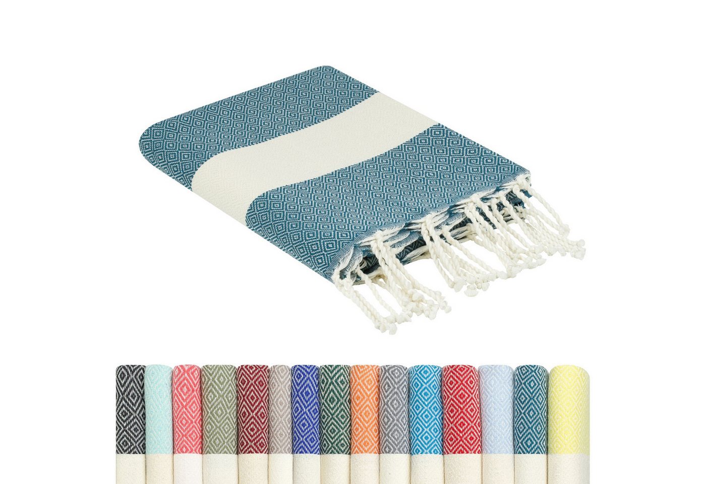 furora HOLIDAY Strandtuch groß 100x200 cm Strand Tuch, aus Baumwolle, Hamamtuch Badetuch, leicht, lang, dünn & kompakt