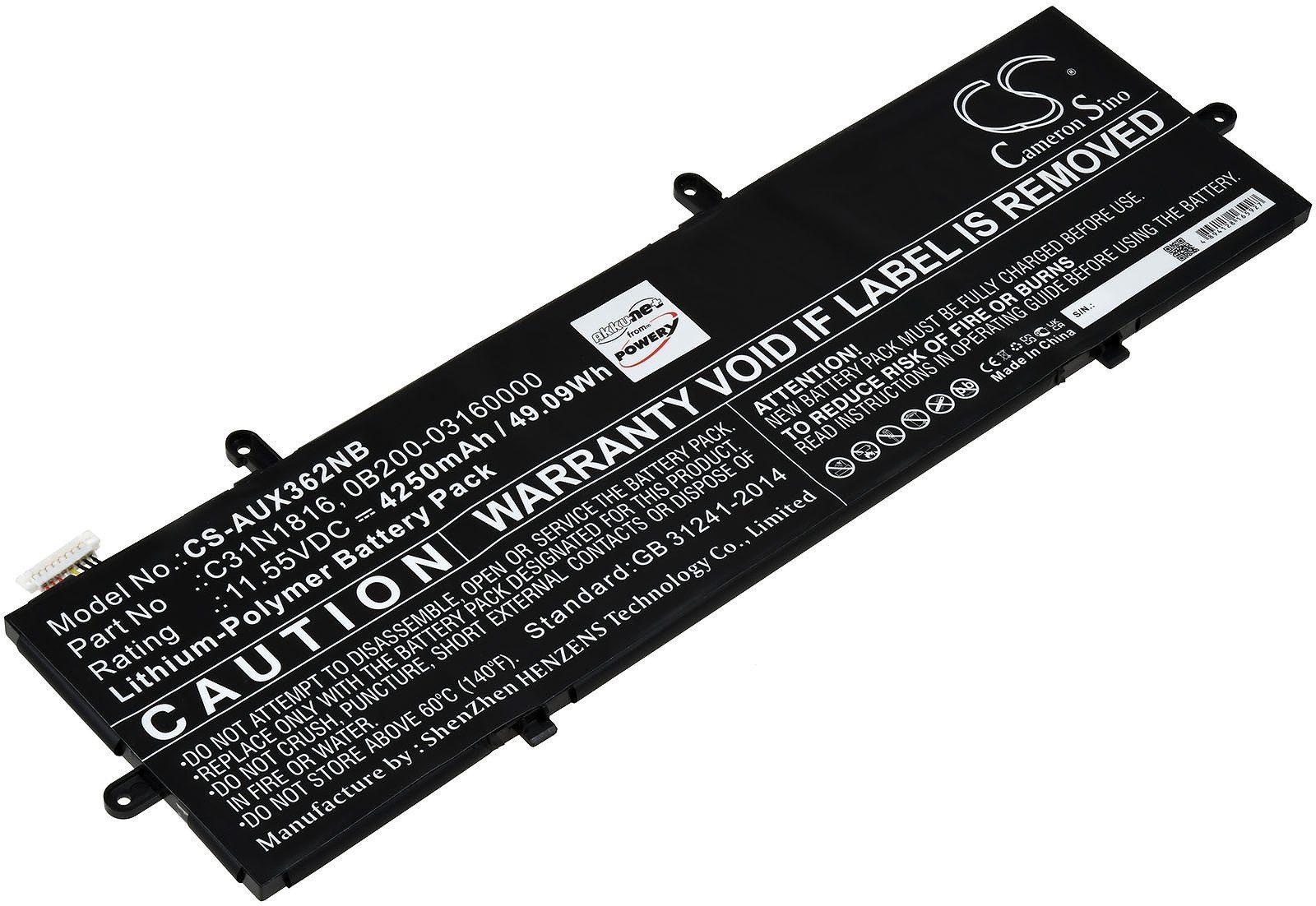 Powery Akku für Asus ZenBook UX430UQ-GV235R Laptop-Akku 4250 mAh (11.55 V)