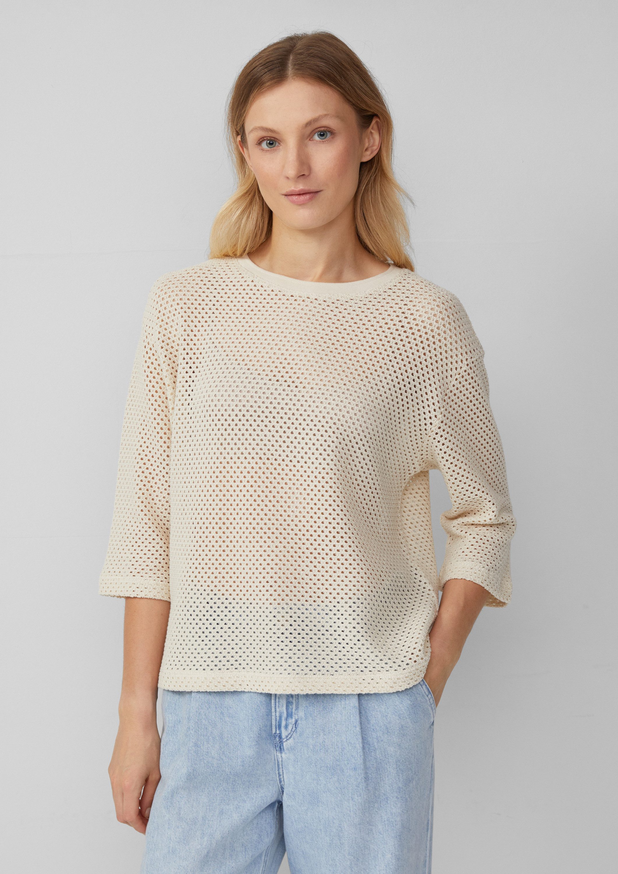 s.Oliver 3/4-Arm-Shirt T-Shirt Transparentes Rundhalsshirt aus Ajourjersey günstig online kaufen