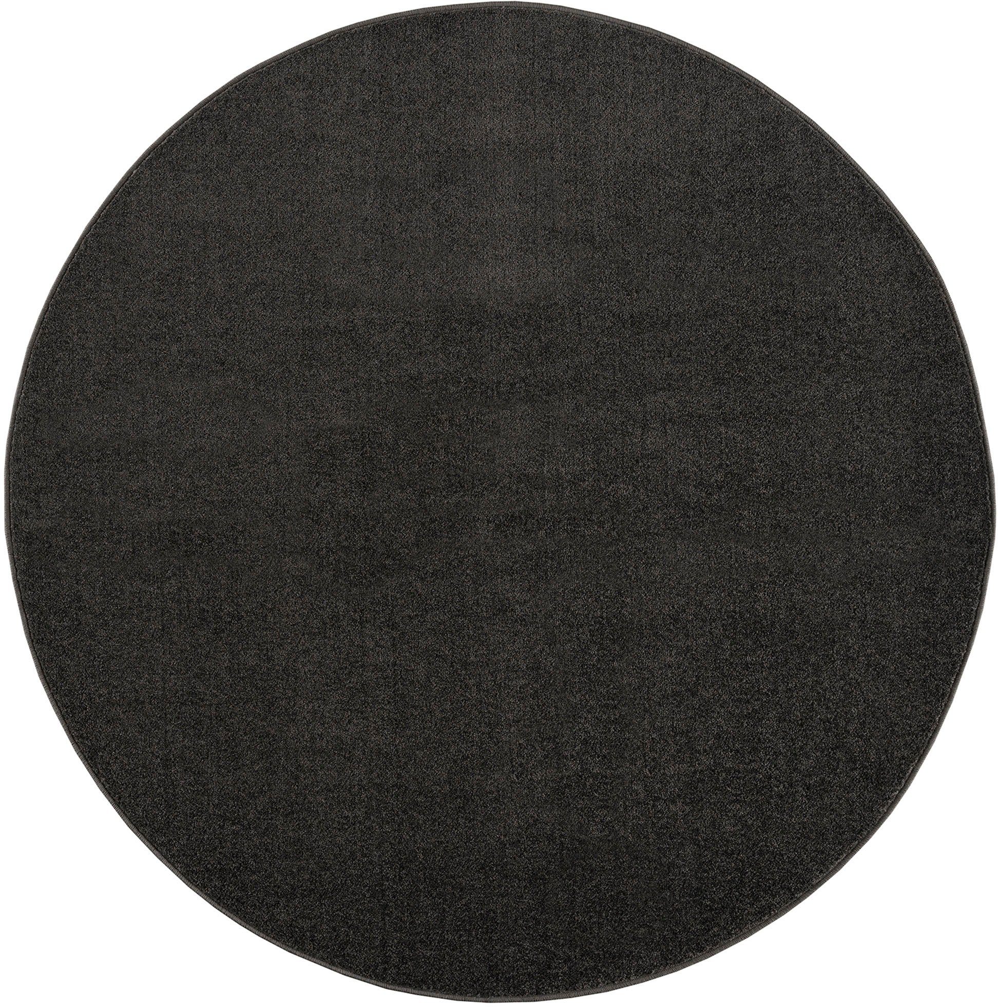 Teppich Uni, Sanat, rund, Höhe: 13 mm, robuster Kurzflorteppich, große Farbauswahl dunkelgrau
