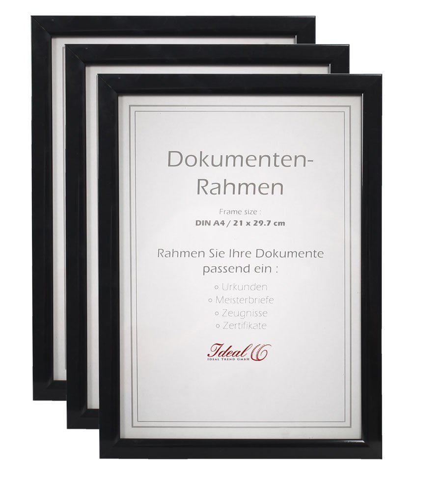 IDEAL TREND Bilderrahmen 2er 3er 5er 10er Pack Dokument Bilderrahmen 21x29,7 DIN A4 Urkunde Fot 3er Pack Schwarz