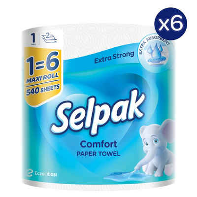 SELPAK Papierküchenrolle Comfort Maxi 100% reine Zellulose Küchenrolle 2-lagig 540 Blatt (6-St)