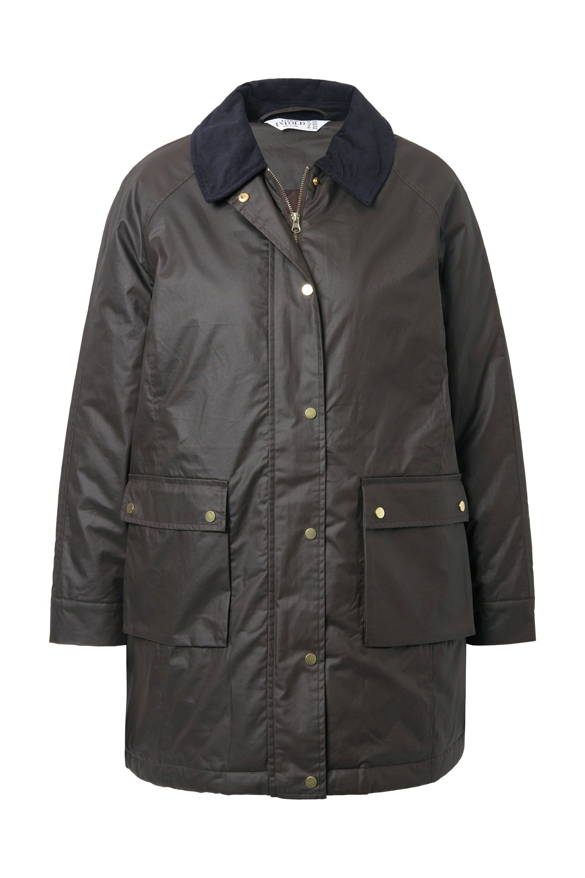 Studio Untold Outdoorjacke Coated-Jacke A-Line "Wachs"-Optik Cordkragen