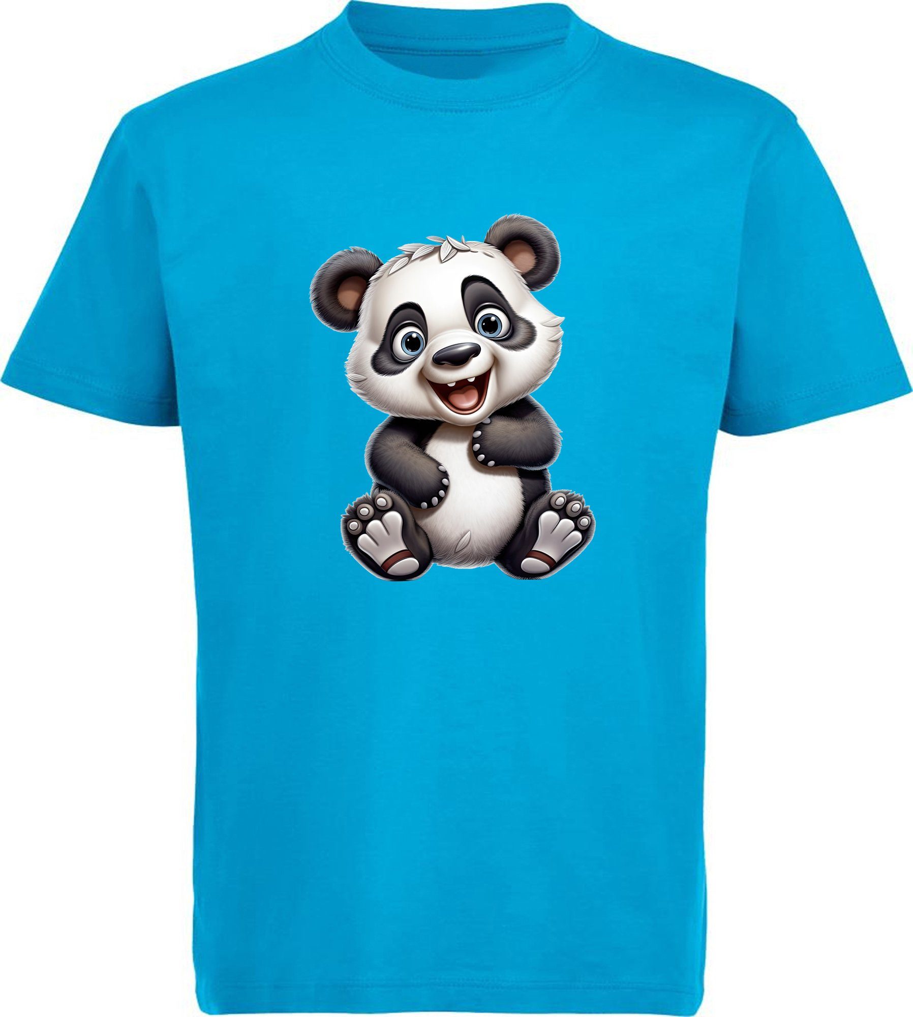 MyDesign24 T-Shirt Kinder Wildtier Print Shirt bedruckt - Baby Panda Bär Baumwollshirt mit Aufdruck, i277 aqua blau