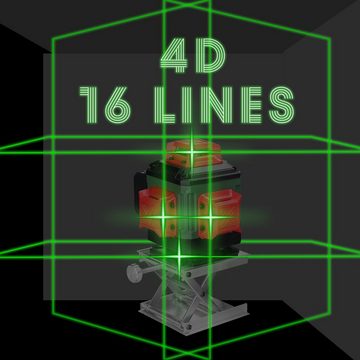 Tidyard Linienlaser 16-Linien-Laser-Level 3 ° Selbstnivellierungsfunktion, 2 * Batterie