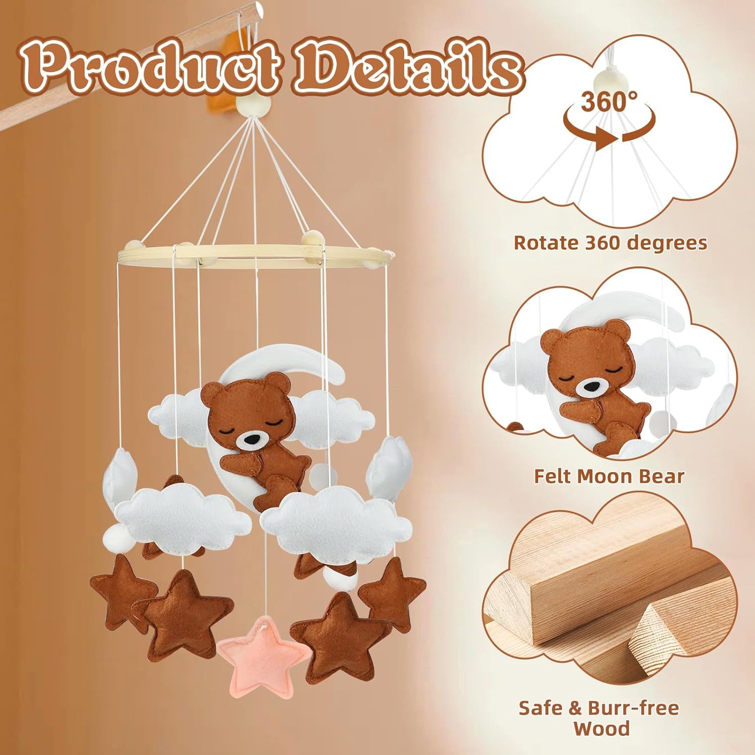 Coonoor Mobile Baby mit Holzring und süßen Tierchen für Babybett Jungen und günstig online kaufen