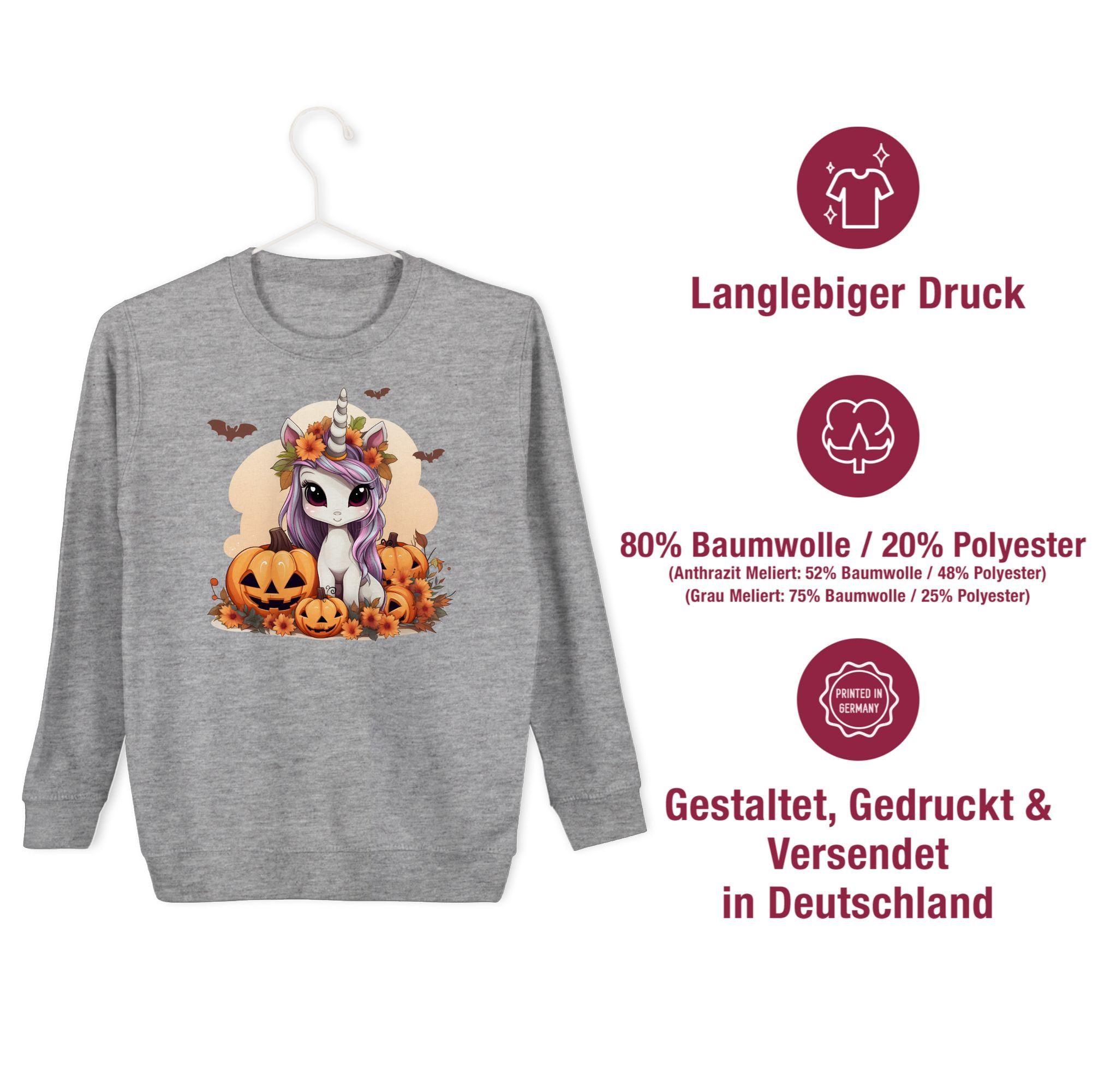 meliert Unicorn Einhorn Halloween Shirtracer Grau Kürbis für Kinder Sweatshirt Kostüme Halloween Süßes 3