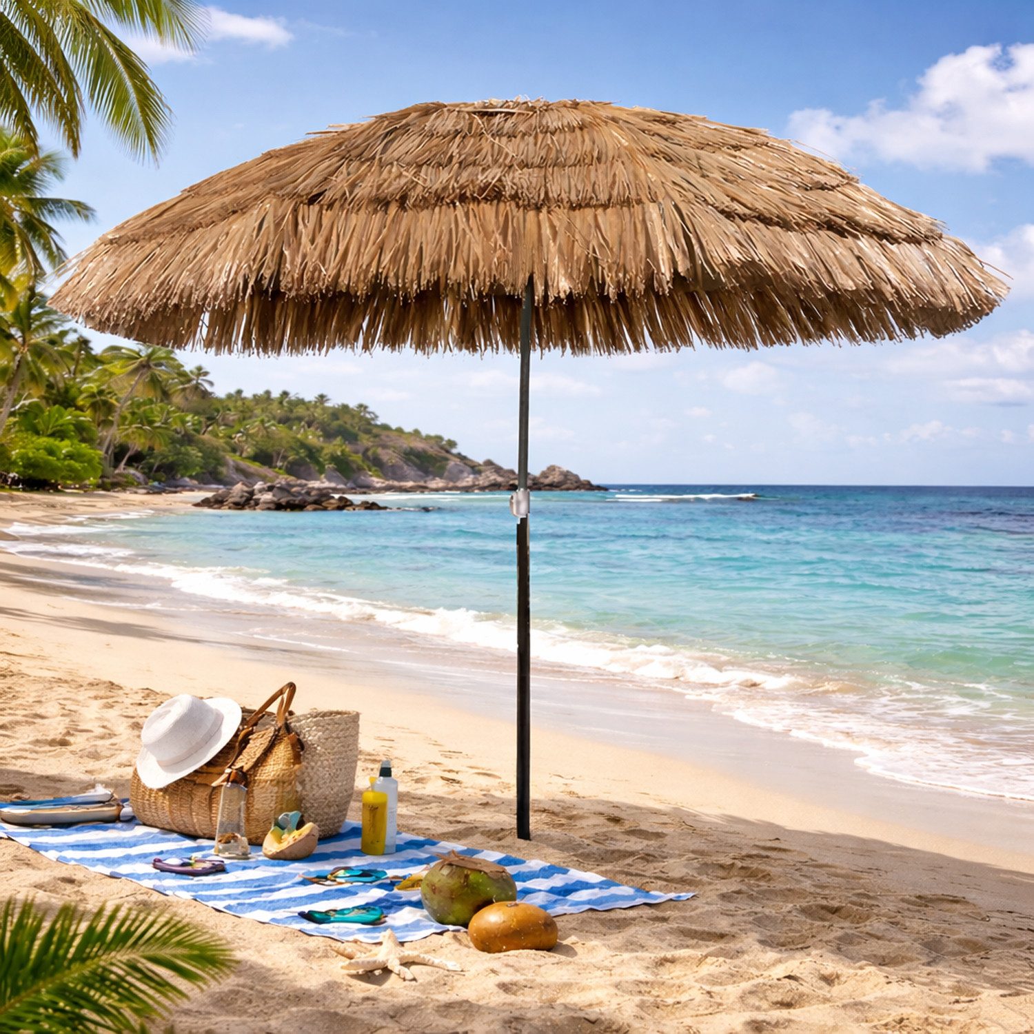 Mojawo Ampelschirm Hawaii Sonnenschirm Strandschirm Gartenschirm rund Ø1,6m Braun – Bild 2 von 5
