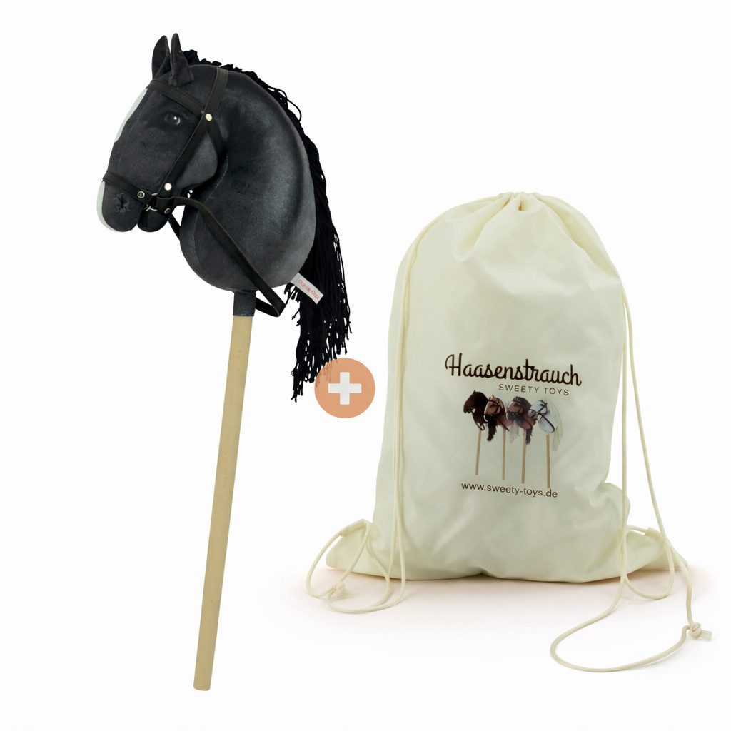 Haasenstrauch Steckenpferd Haasenstrauch Hobbyhorse Steckenpferd schwarz & Transportbeutel, Hobby Horse