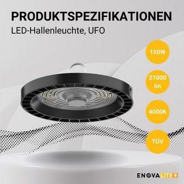 ENOVALITE LED Arbeitsleuchte LED-HighBay, UFO, 150 W, 21000 lm, 4000 K (neutralweiß), IP65, TÜV, LED fest integriert, neutralweiß