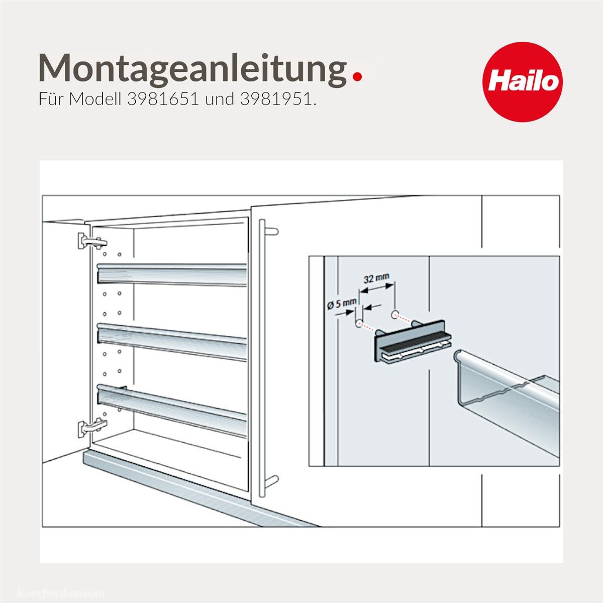 Hailo Küchenorganizer-Set Hailo Flachdunstregal 3981651 Paar 60 cm dunkelgrau 16-19 mm – Bild 4 von 5