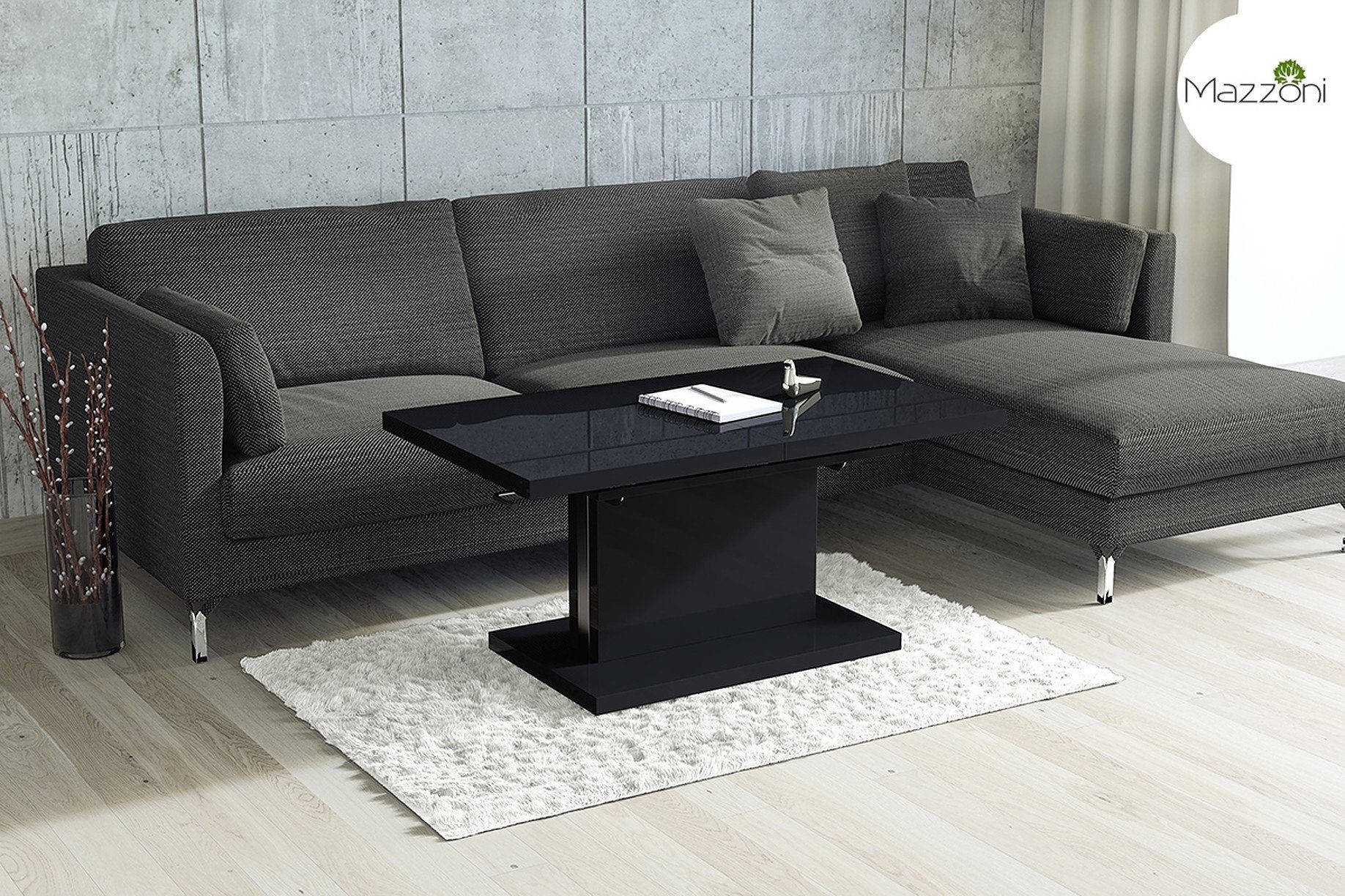 Mazzoni Couchtisch Aston Schwarz Hochglanz stufenlos günstig online kaufen