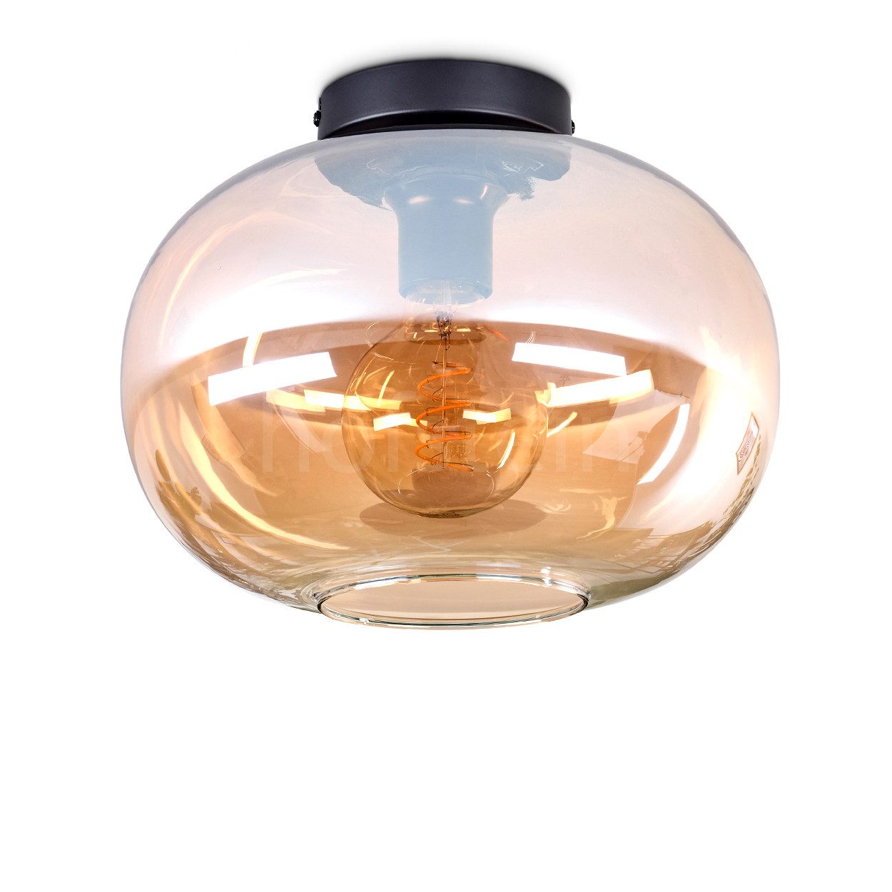hofstein Deckenleuchte Deckenlampe aus Metall/Glas in Schwarz/Bernsteinfarben, ohne Leuchtmittel, moderne Leuchte mit Schirm aus Glas (30cm), 1xE27, ohne Leuchtmittel