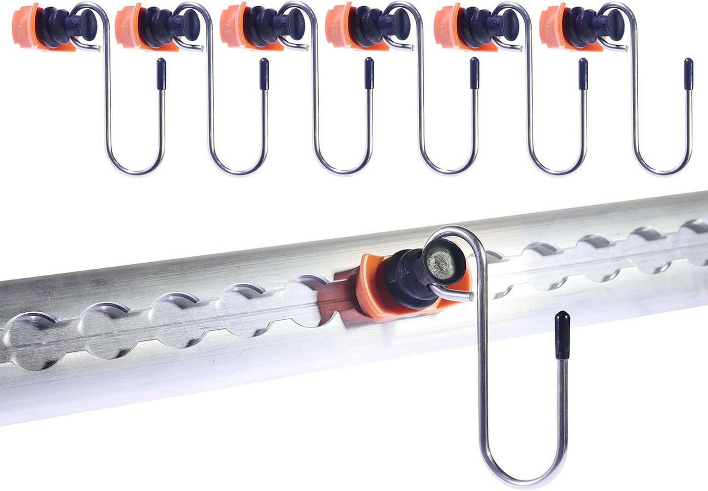 INDUSTRIE PLANET Spanngurt Haken für Airlineschiene – Edelstahl 50 kg Tragkraft Fitting Set (Zubehör-Set, 6-St., 6er-Set Haken mit Endbeschlag für Airlineschienen) Mit Schutzkappe, Bis 50 kg Tragkraft, Farbliche Kennzeichnung