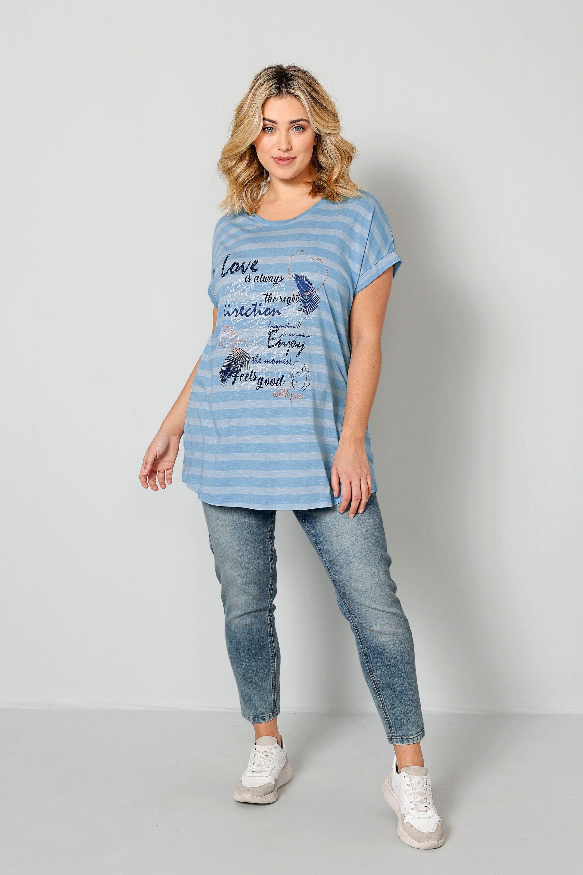 Janet & Joyce Rundhalsshirt Shirt mit Streifenmuster und Frontprint