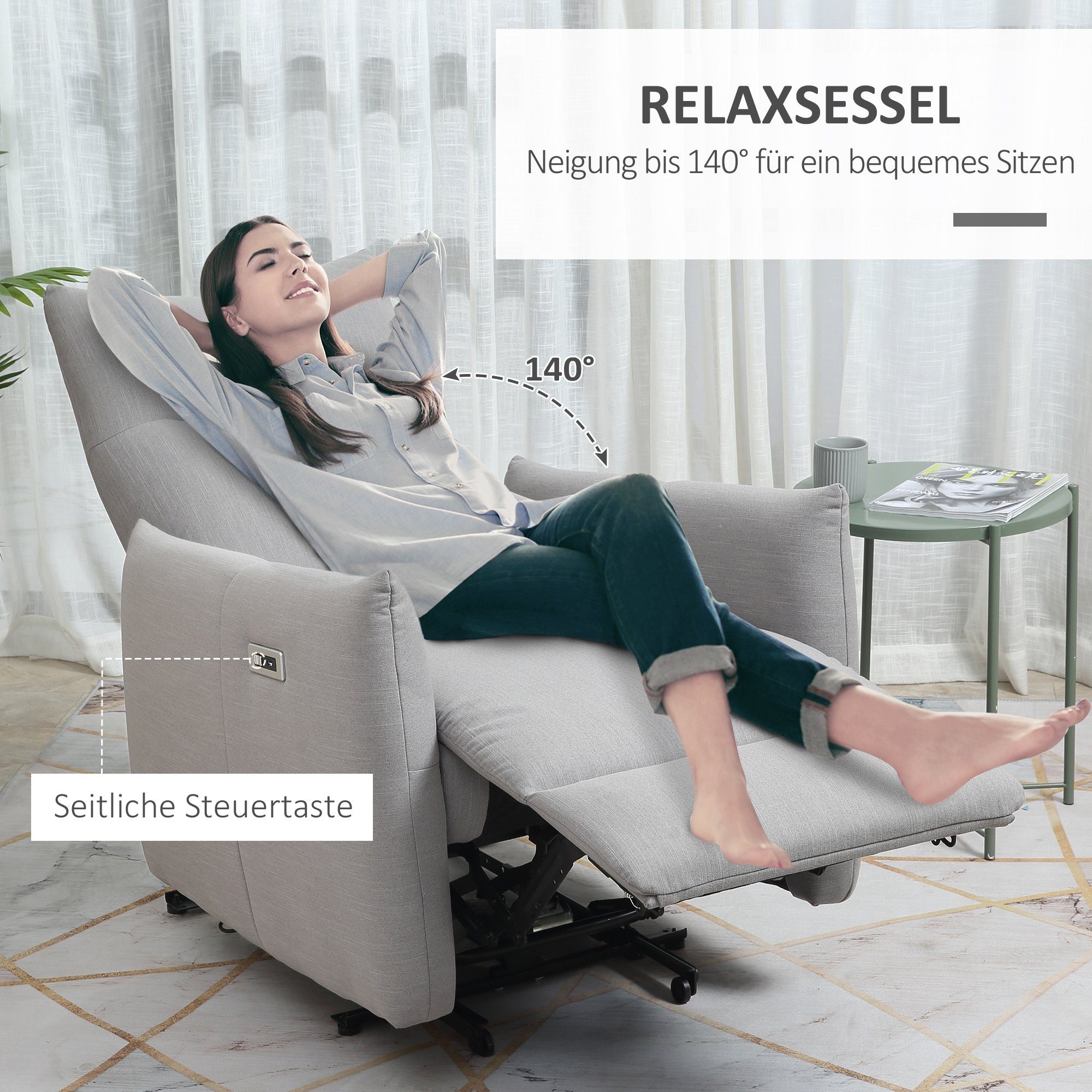 Relaxsessel verstellbar 1-St., Liegefläche (Set, HOMCOM mehrfach 1 77cm, Elektrischer Relaxsessel),