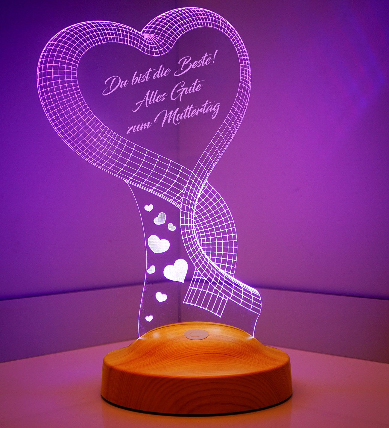 Geschenkelampe LED Nachttischlampe Ein Herz 3D Gravur mehrfarbiges Muttertagsgeschenk, Leuchte 7 Farben fest integriert, Geschenk für Muttertag, Mama, Frau, mutter