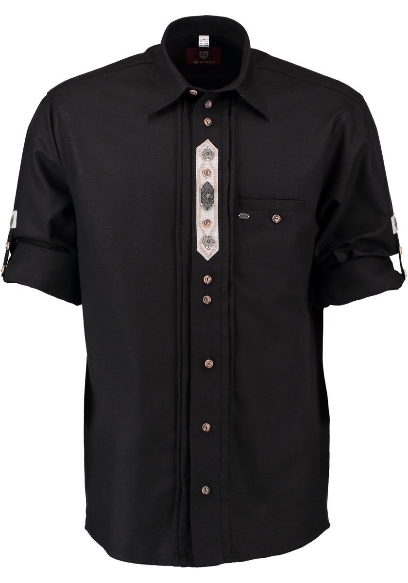 Herren Hemden OS-Trachten Trachtenhemd Flafa Langarmhemd mit Edelweiß-Zierteil auf der Knopfleiste