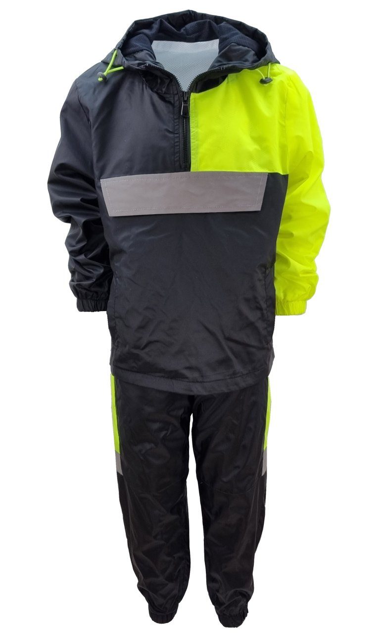 Kinder JF669 Regenkombination Regenanzug Windjacke Schwarz/Gelb Fashion Regenanzug Boy Matschanzug