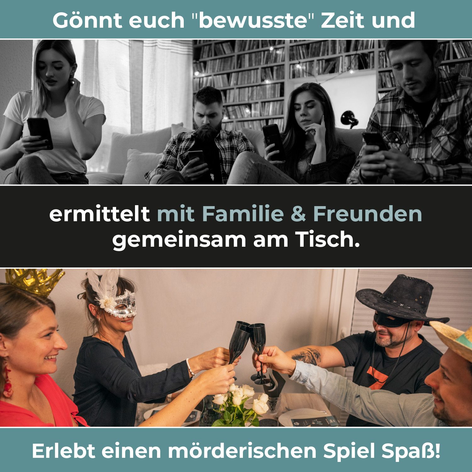 mitmach-krimi Spiel Krimi-Dinner, Mord im Kostüm - Champagener-Rausch und eine Leiche - Spiel für 4 Personen