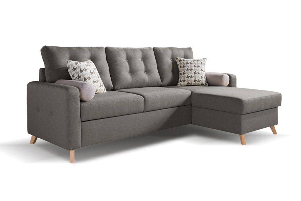 JVmoebel Ecksofa L-Form Bettfunktion Stoff Ecksofa Sofa Couch Design Couch Polstermöbel Grau