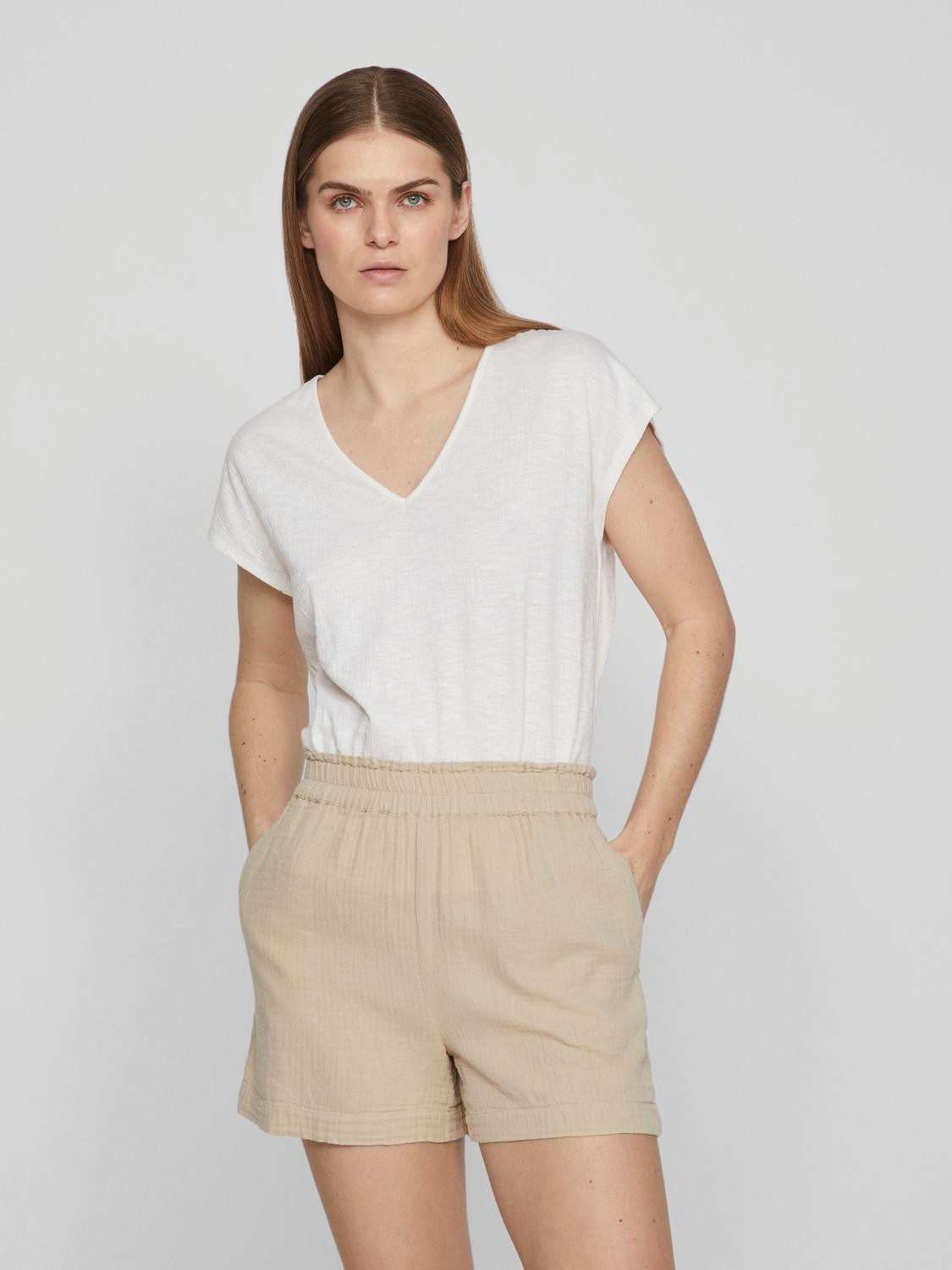 Vila T-Shirt Legere Shirt Bluse mit Spitzen Details V-Ausschnitt 7564 in Weiß