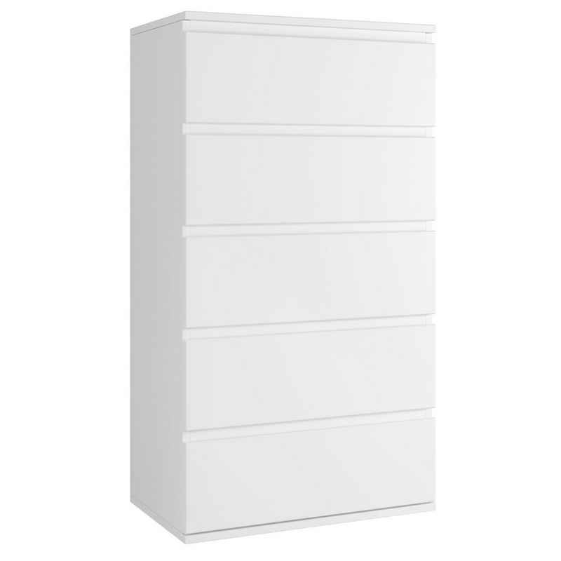 Homfa Kommode, Sideboard mit 5 Schubladen, Schubladenschrank, weiß, aus Holz, 55x33x100cm