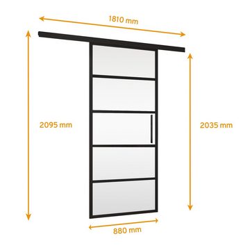 inova wohnen Glasschiebetür Klarglas mit schwarzen Streifen (inkl. Schienensystem und Stabgriff in Schwarz), 88 x 203,5 cm