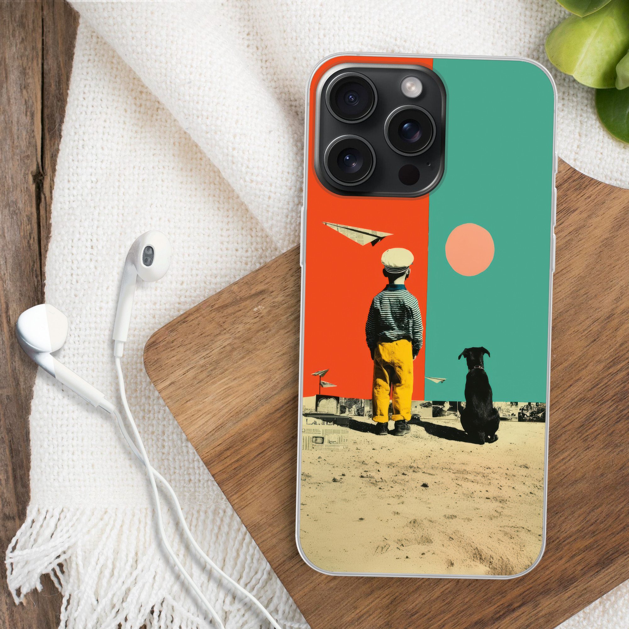 MuchoWow Handyhülle für Apple iPhone 15 Pro Max Retro - Junge - Hund - Rot - Grün, Smartphone-Bumper, Print, Handy Schutzhülle Dünn