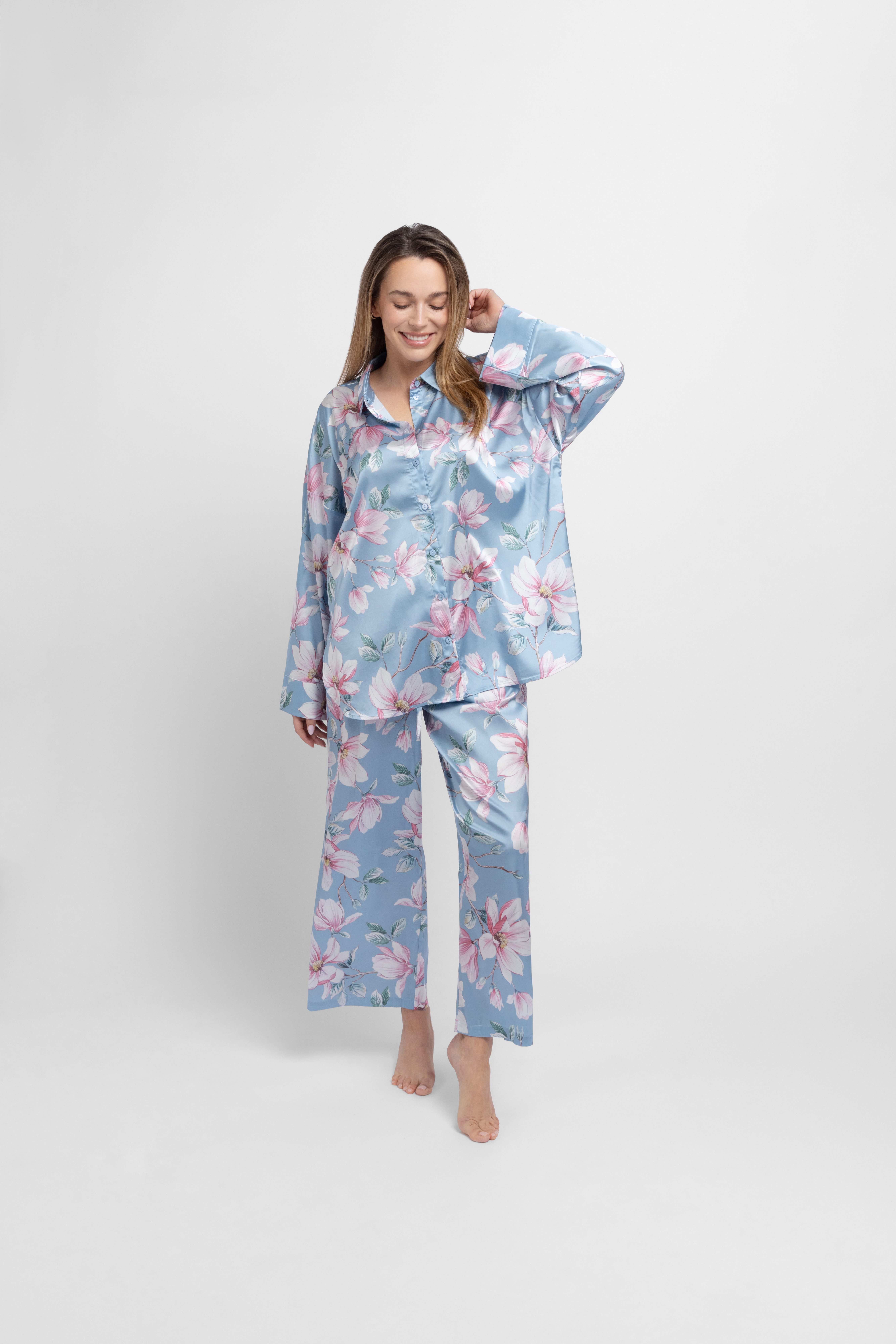 Dorina Pyjamaoberteil Bella Blumen-Muster, Knöpfe, weich, bequem