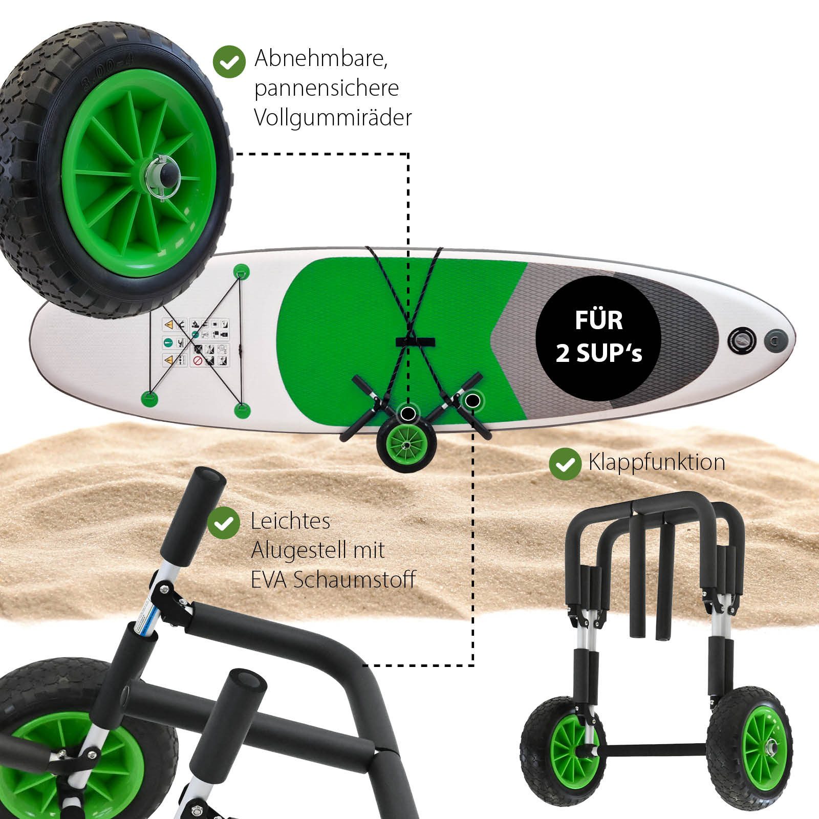 TRUTZHOLM SUP-Transportwagen 2 SUP's klappbares mit Polsterung PU-Räder inkl.2 Sicherheitsgurte, klappbar, pannensicher, abnehmbare Räder