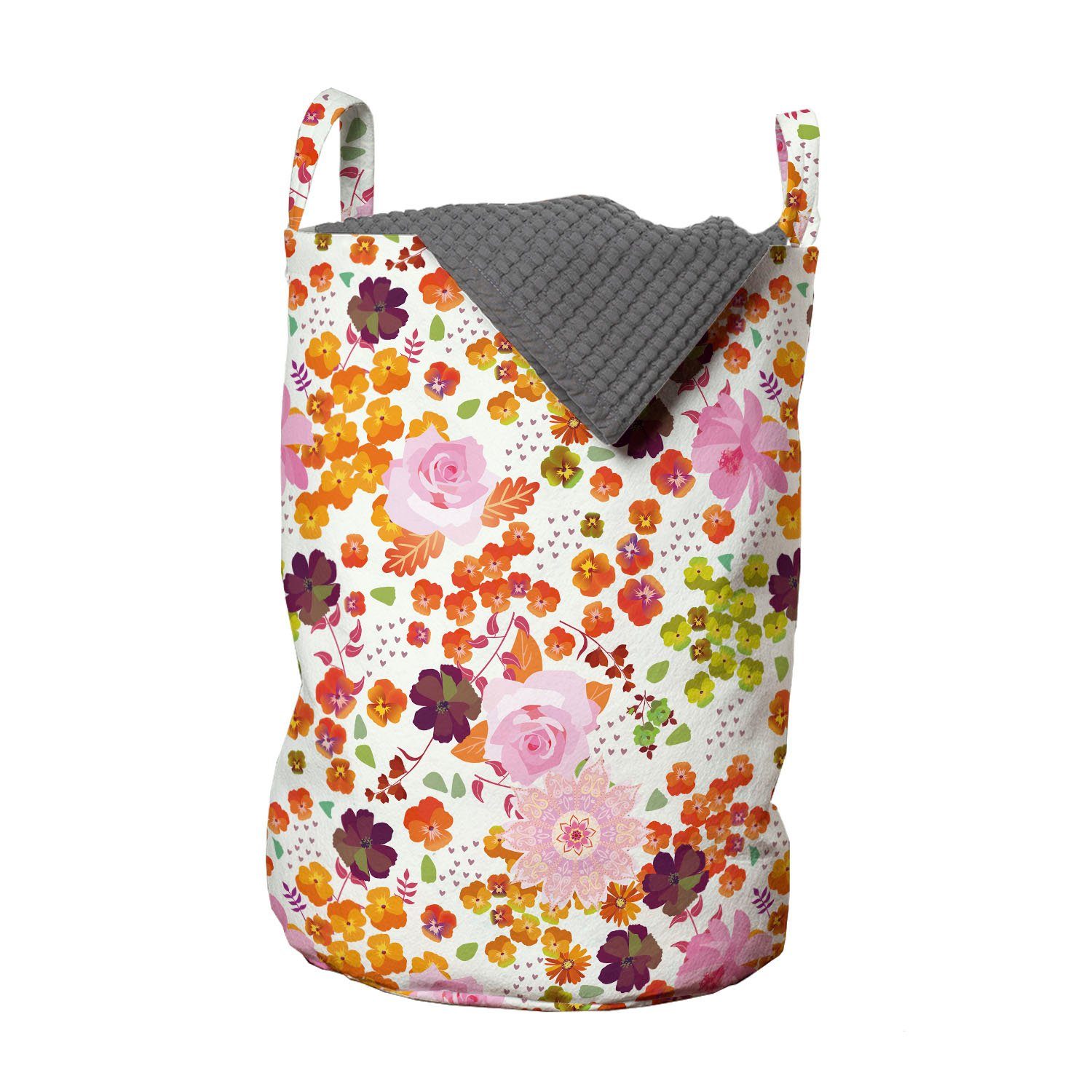 Abakuhaus Wäschesäckchen Wäschekorb mit Griffen Kordelzugverschluss für Waschsalons, Frühling Bunte Kunst Wiesenblumen