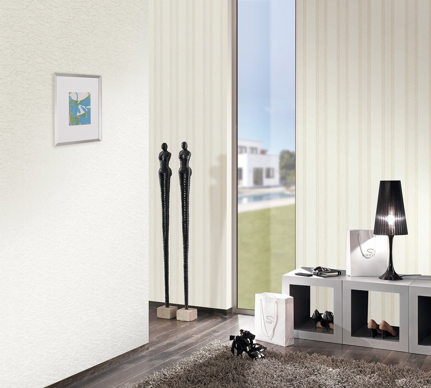 Marburg Vliestapete Weiß-Beige, Streifen, moderne Tapete für Wohnzimmer Schlafzimmer Küche