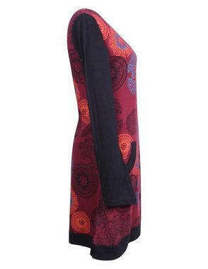 Vishes Jerseykleid Langarm Lagen-Look Kleid Mandalas V-Ausschnitt Long Shirt, Hippie-Kleid