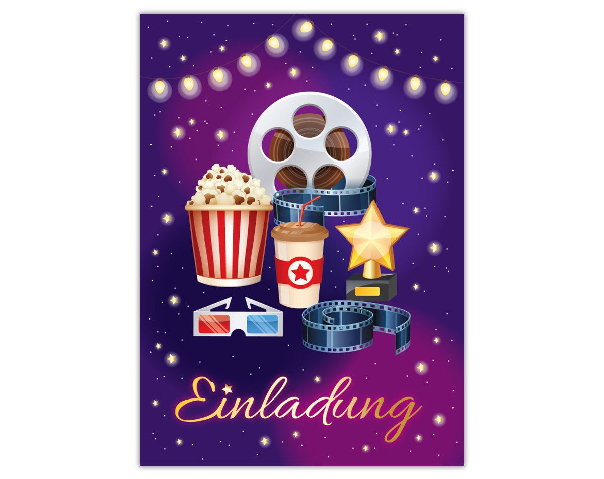 JUNAPACK Einladungskarten Kino Party zum Kindergeburtstag Einladungen Cinema Karten Theater, Einladungen zum Geburtstag Kino Abend Theater für Kinder