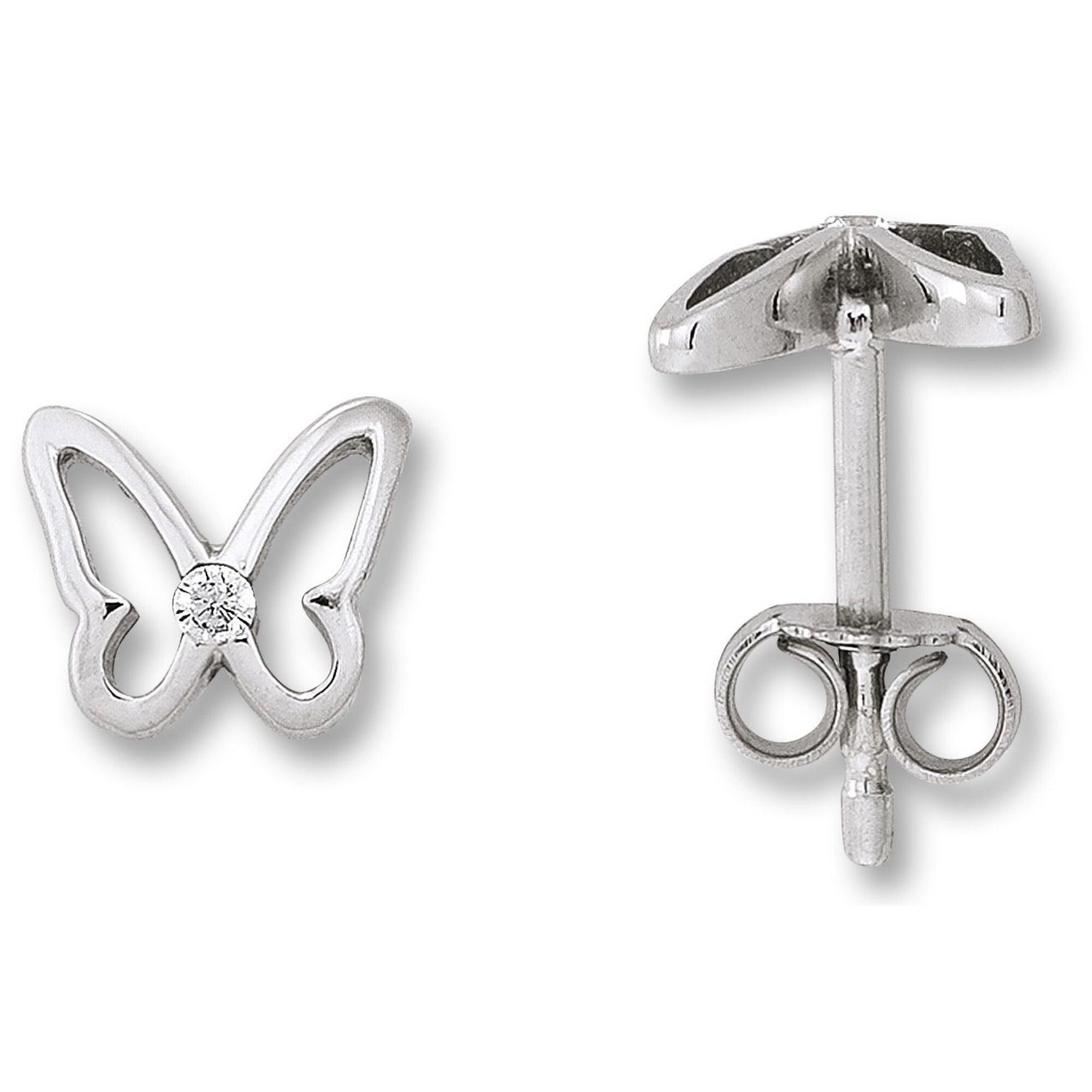 Paar Schmetterling Damen Silber, Zirkonia ELEMENT Schmetterling aus Ohrstecker 925 Silber ONE Ohrstecker Schmuck Ohrringe
