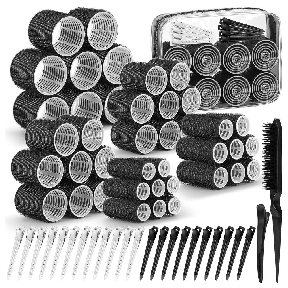 AFKSMILE Haarstyling-Set Lockenwickler-Set für langes, kurzes Haar und Pony, 5 Größen,mit Clips, Volumenhaar, Jumbo-Lockenwickler mit Aufbewahrungstasche 65 Stück