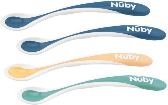 Nuby Set, 4er Breilöffel blau (4 Soft, Stück), mit Wärmesensor Kinderlöffel