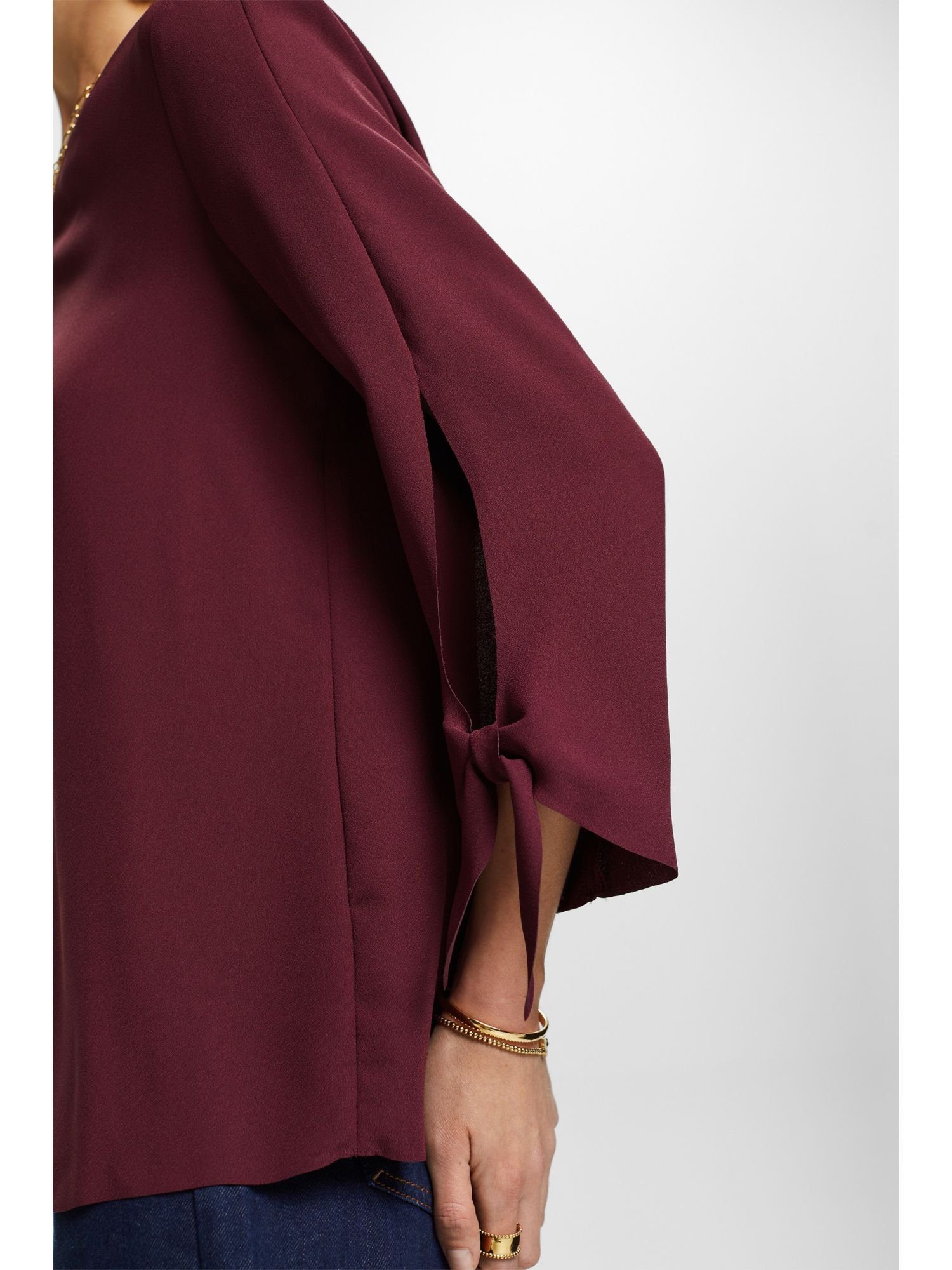 Kanten Langarmbluse mit Esprit Collection offenen Stretch-Bluse AUBERGINE