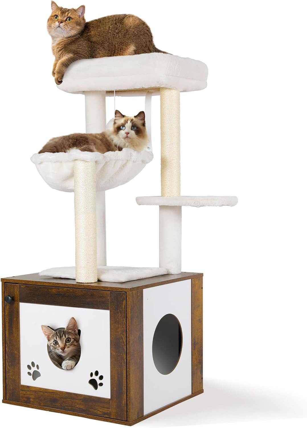 Kratzbaum mit Katzenkloschrank,3-in-1 Katzenmöbel