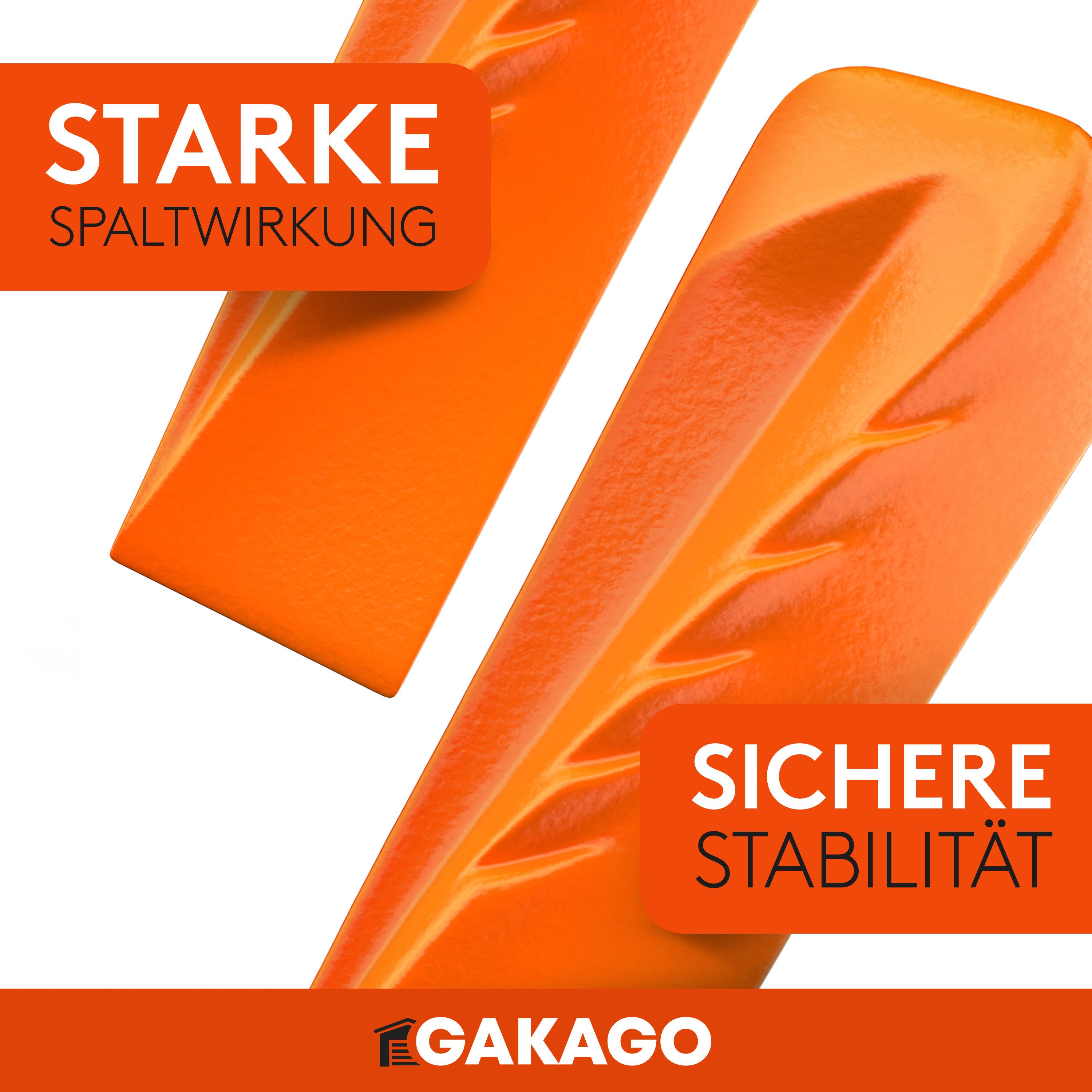 Gakago Drehspaltkeil für Holz, (1-St), - Kraftvoller Spaltkeil aus geschmiedetem Vollstahl und Signalfarbe