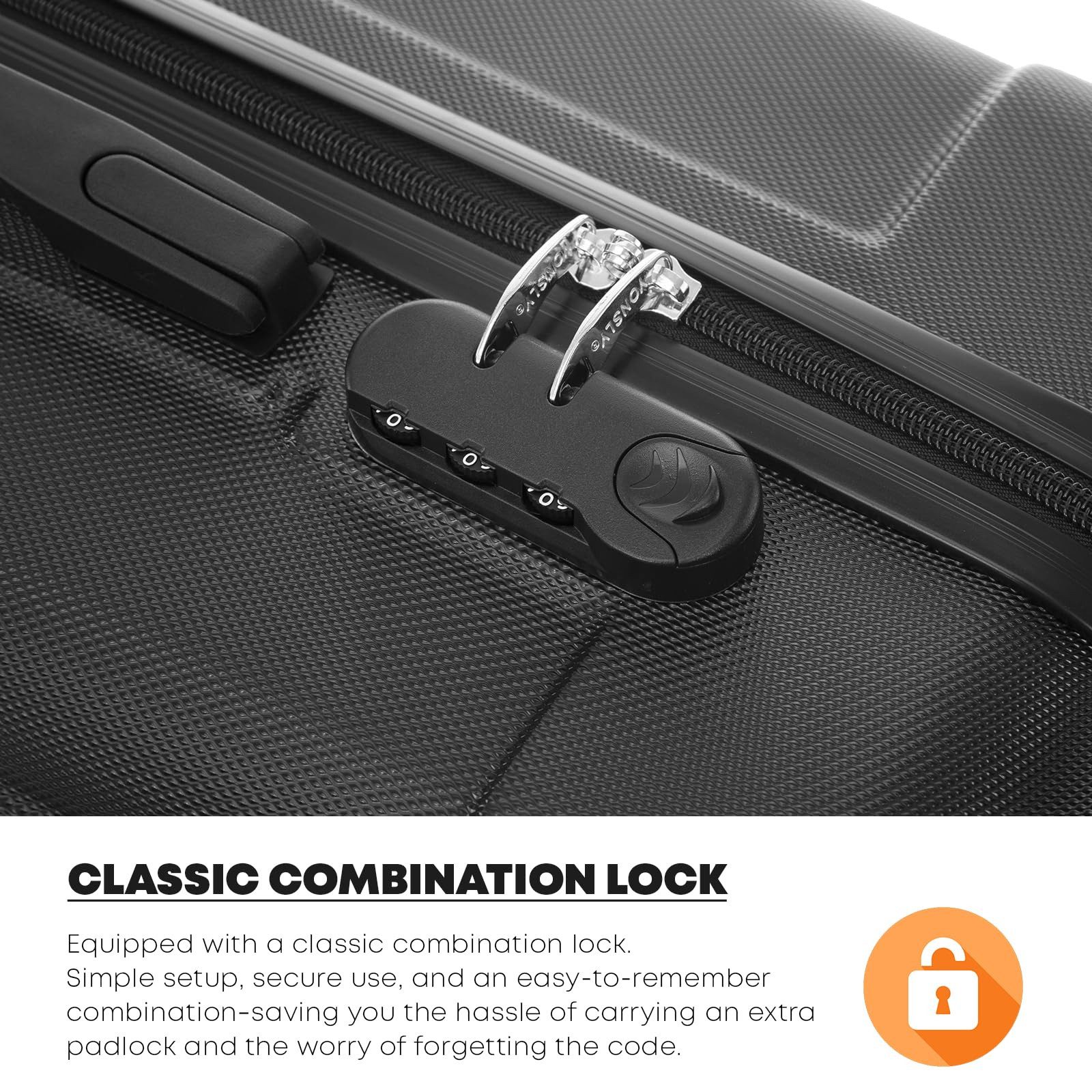 YONSLY Hartschalen-Trolley Hartschalen-Koffer Trolley 360° Rollen, robuster Reisekoffer, 4 Rollen, mit Zahlenschloss, für Business und Urlaub 46/55/66/76 cm
