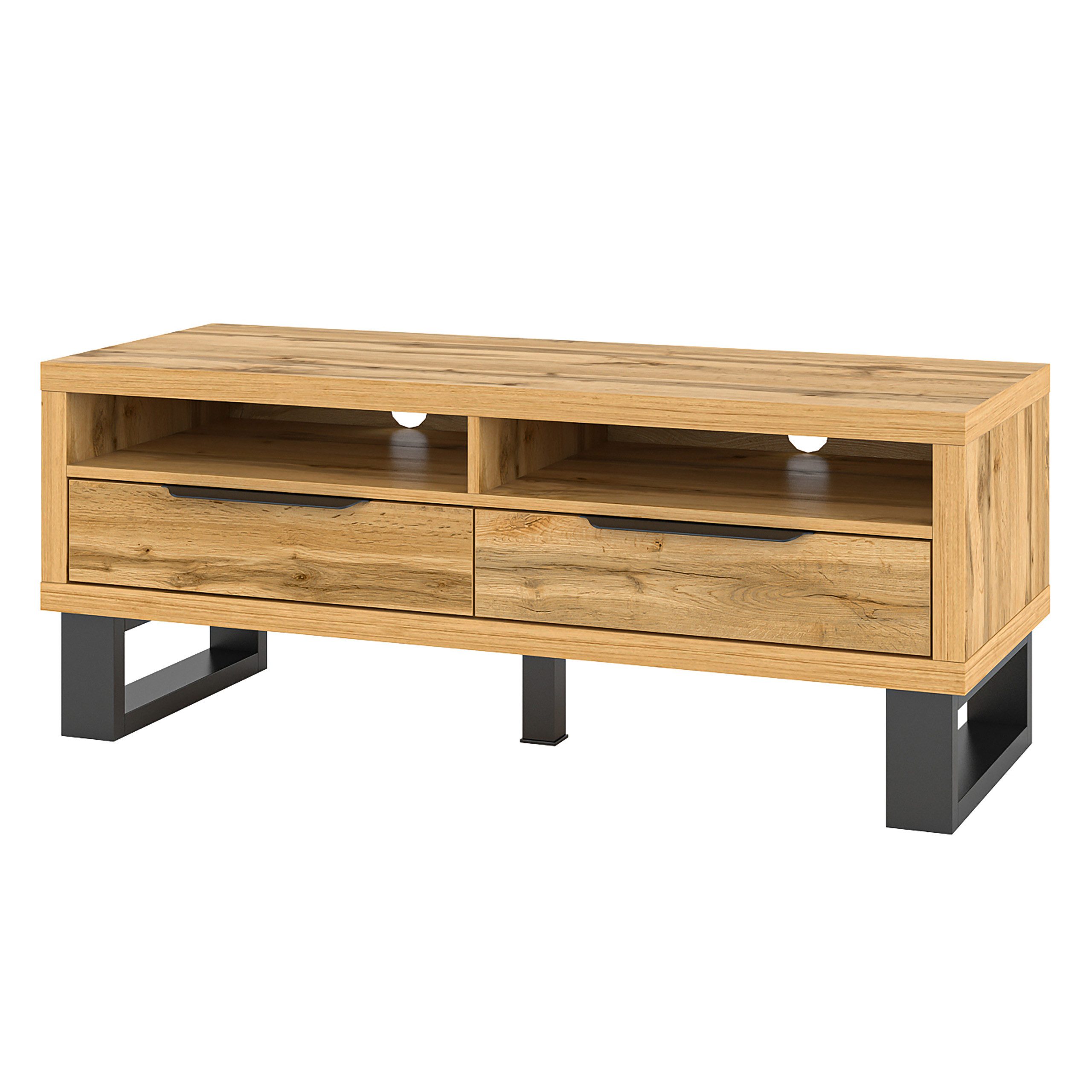 Masseno Lowboard HALENZA 124 cm TV-Schrank mit 2 Schubladen Eiche Wotan